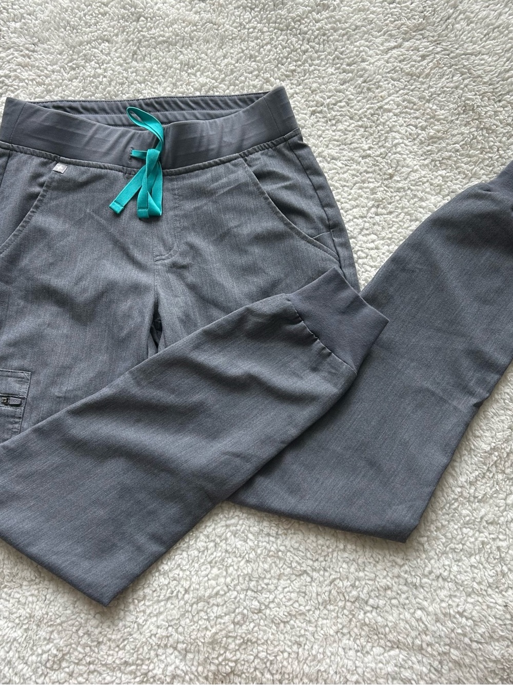 Figs Gray Joggers with Teal Drawstring
